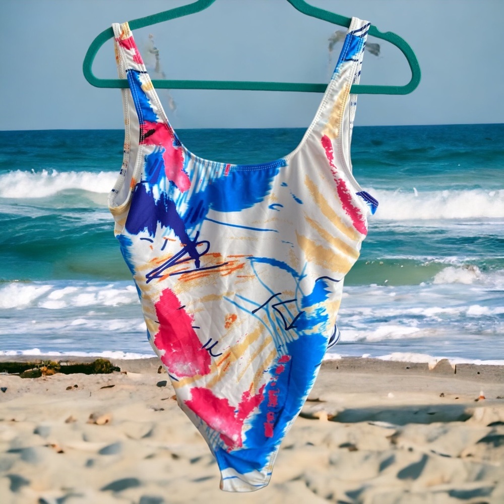 Women's Bathring Suit Size 3XL White One Piece Watercolor Summer Plus Size